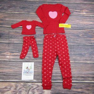 Leveret NEW Girls 24M Red Pajama Set Matching Doll Costume Cute Heart
